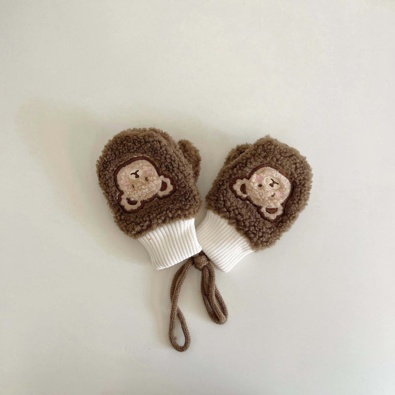 Cute Cartoon Bear Plush Thickened Kids Gloves Bear/Coffee (1-4 years) 