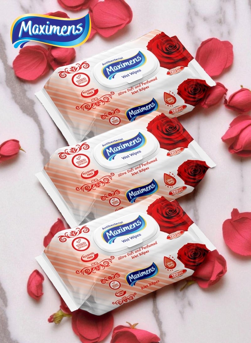 Maximens 2 Packs + 1 Free Of 120 High Quality Ultra Soft Antibacterial Purple Rose Wet Wipes - Image 1