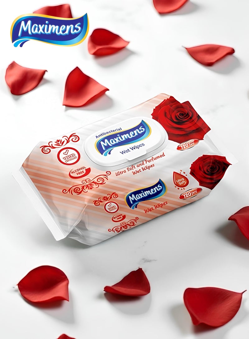 Maximens 2 Packs + 1 Free Of 120 High Quality Ultra Soft Antibacterial Purple Rose Wet Wipes - Image 2