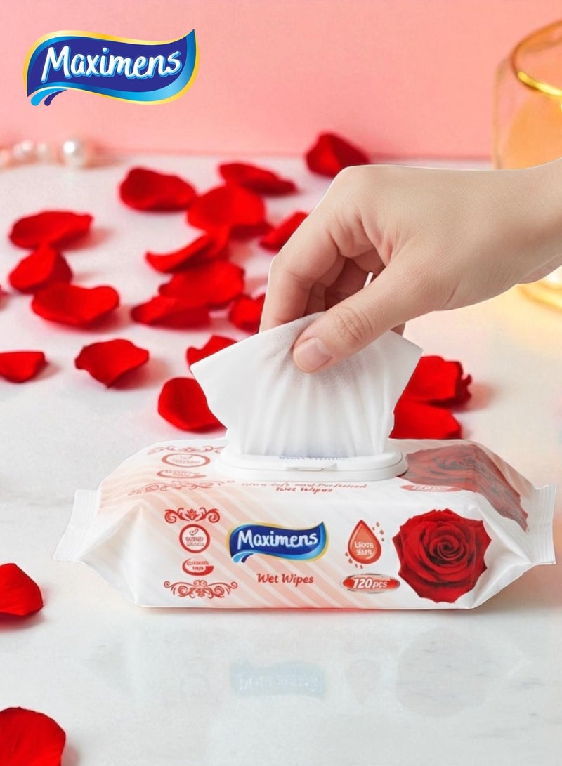 Maximens 2 Packs + 1 Free Of 120 High Quality Ultra Soft Antibacterial Purple Rose Wet Wipes - Image 3