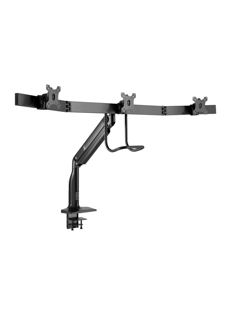 Skill Tech Skilltech SH43 C031U Gas Spring Triple Monitor Arm for 17–32" Screens | 0–6.5kg Capacity | Full Motion Tilt/Swivel/Rotation | VESA 100×100 | Clamp & Grommet Mount – Matte Black - Image 1