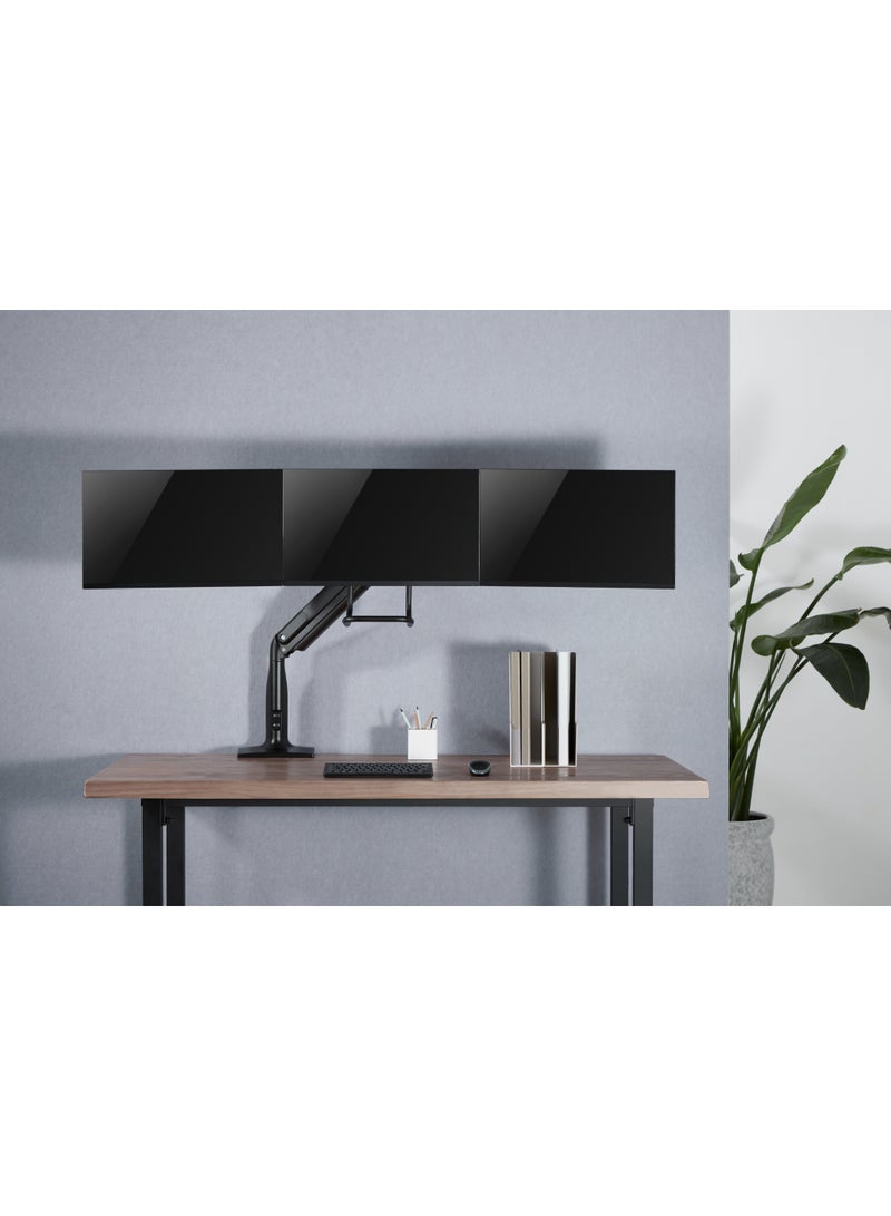 Skill Tech Skilltech SH43 C031U Gas Spring Triple Monitor Arm for 17–32" Screens | 0–6.5kg Capacity | Full Motion Tilt/Swivel/Rotation | VESA 100×100 | Clamp & Grommet Mount – Matte Black - Image 3