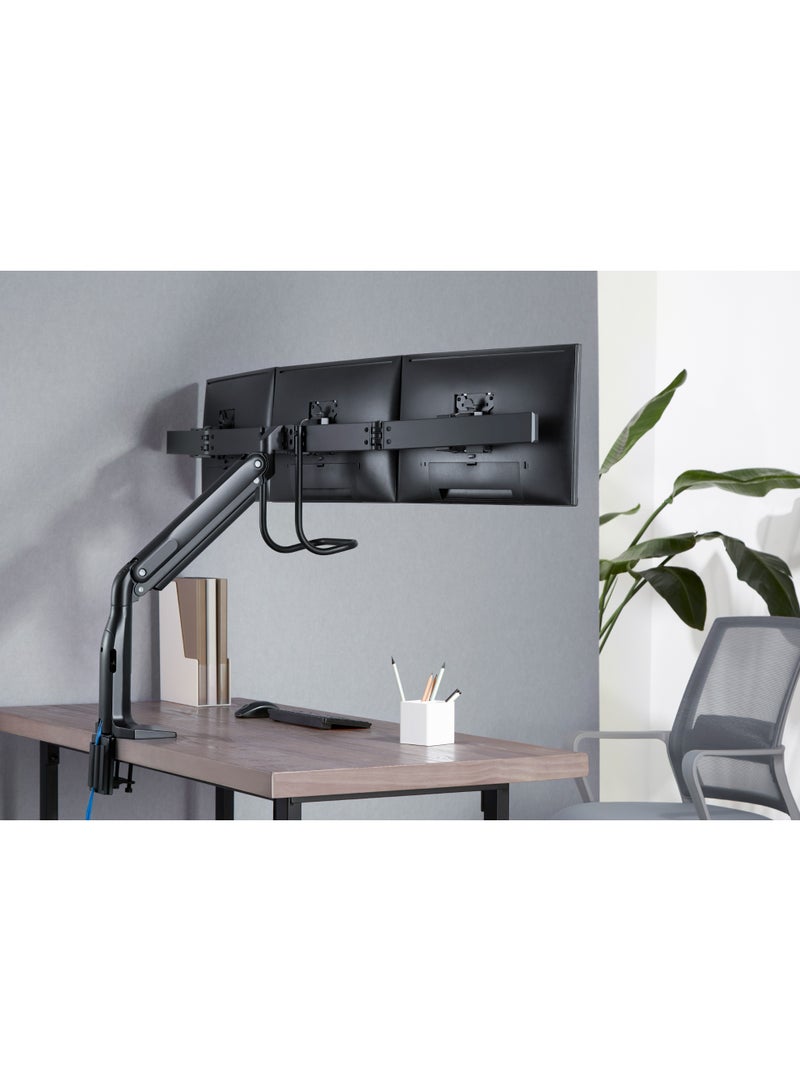 Skill Tech Skilltech SH43 C031U Gas Spring Triple Monitor Arm for 17–32" Screens | 0–6.5kg Capacity | Full Motion Tilt/Swivel/Rotation | VESA 100×100 | Clamp & Grommet Mount – Matte Black - Image 2