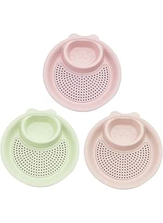 Wheat Straw Dumpling Draining Plates Set 3 Double Layer Dipping Saucer Grid Nordic Green Pink Beige - Image 1
