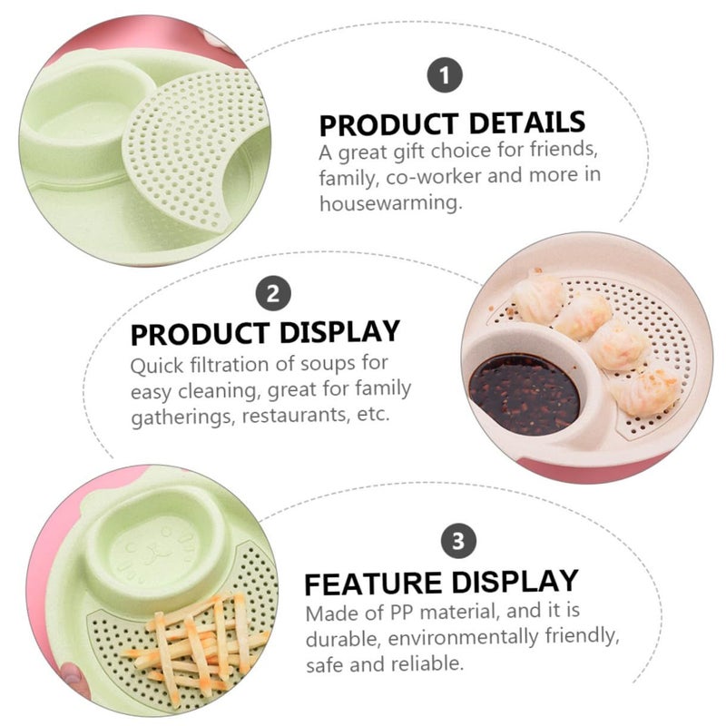 Wheat Straw Dumpling Draining Plates Set 3 Double Layer Dipping Saucer Grid Nordic Green Pink Beige - Image 5