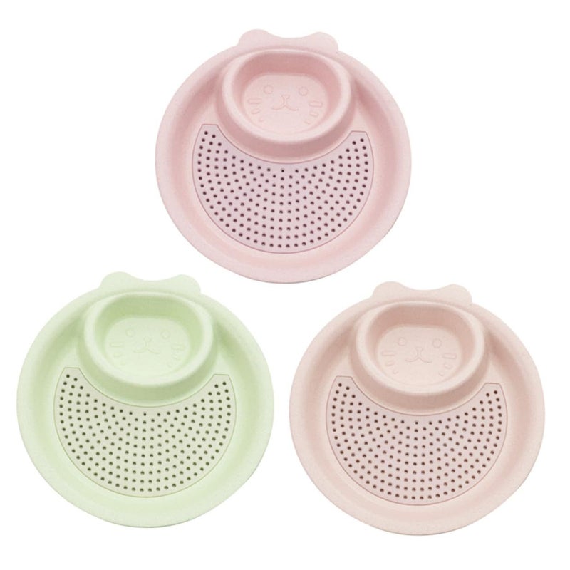 Wheat Straw Dumpling Draining Plates Set 3 Double Layer Dipping Saucer Grid Nordic Green Pink Beige - Image 2