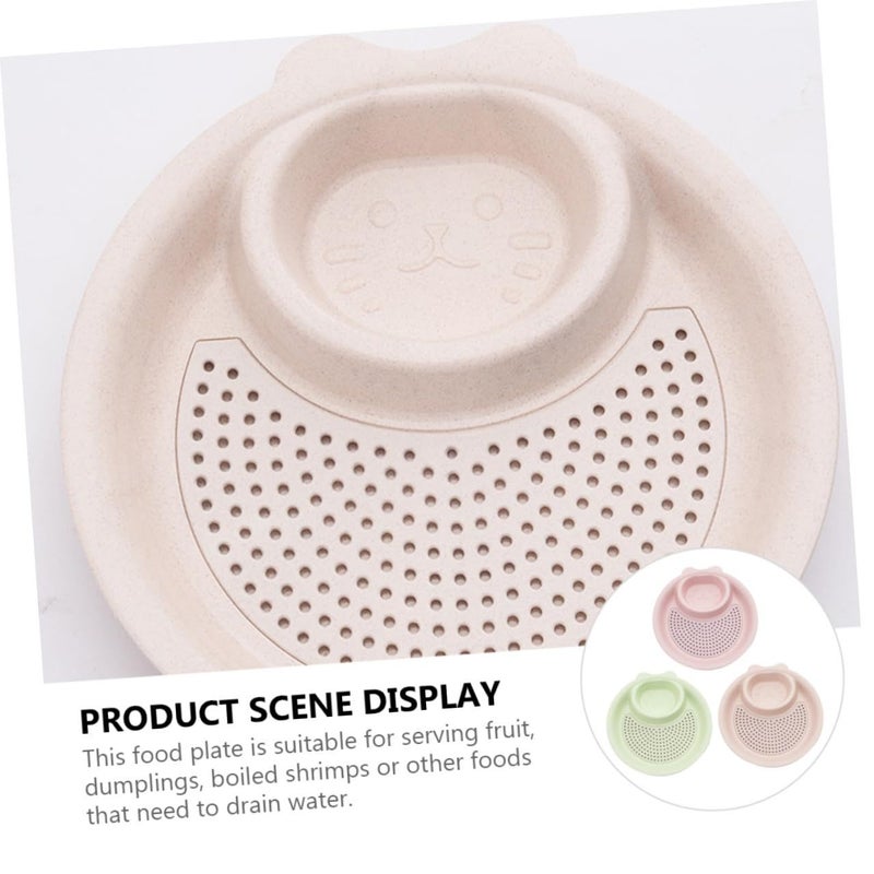 Wheat Straw Dumpling Draining Plates Set 3 Double Layer Dipping Saucer Grid Nordic Green Pink Beige - Image 4