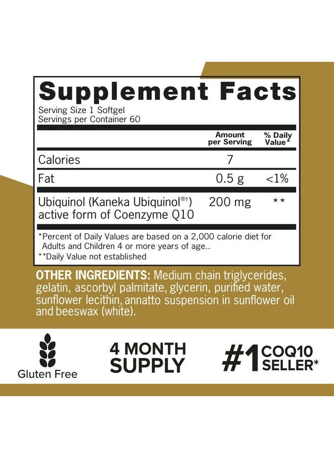 Qunol Ubiquinol CoQ10 200mg Softgels, Ubiquinol 200mg - Active Form of Coenzyme Q10, Antioxidant for Heart Health - 60 Count (Pack of 2)  - Image 5