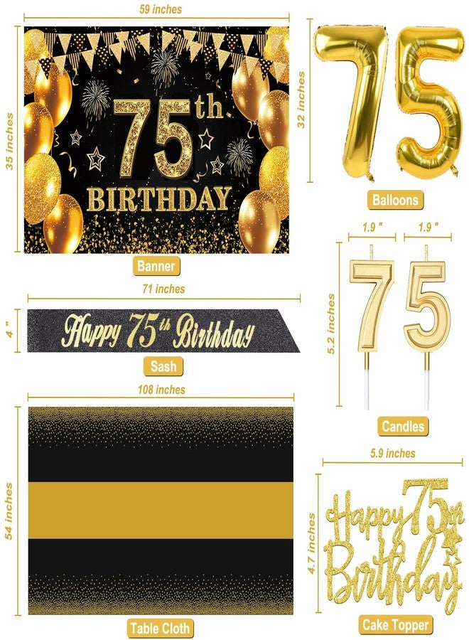 YeohJoy 75th Birthday Decorations Men Women with 75th Birthday Banner, Black and Gold Table Cloth, 75 Number Balloons, 75th Birthday Sash, 75th Birthday Cake Topper and 75th Birthday Candles - Image 4