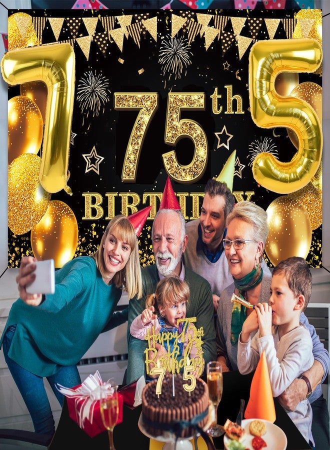 YeohJoy 75th Birthday Decorations Men Women with 75th Birthday Banner, Black and Gold Table Cloth, 75 Number Balloons, 75th Birthday Sash, 75th Birthday Cake Topper and 75th Birthday Candles - Image 5