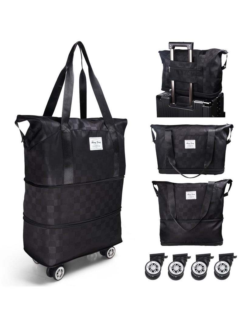 Suitcases with Wheels Luggage Bag Expandable Foldable Wear-Resistant Detachable Rolling Duffle Bags with Carry-On Large Capacity Suitcase Storage Tote Box for Men Women Travel or Business (Black)  - Image 1