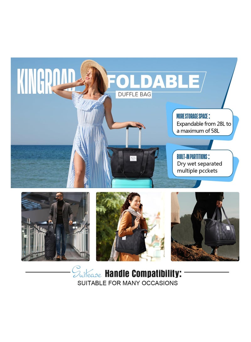 Suitcases with Wheels Luggage Bag Expandable Foldable Wear-Resistant Detachable Rolling Duffle Bags with Carry-On Large Capacity Suitcase Storage Tote Box for Men Women Travel or Business (Black)  - Image 3