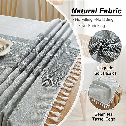 Jia le JIALE Tablecloths for Rectangle Tables,Cotton Linen Table Cloth Waterproof Tablecloth Wrinkle Free Farmhouse Dining Tables Cover,Soft Fabric Table Cloths with Tassels,Grey,55" X 70",4-6 Seats - Image 3