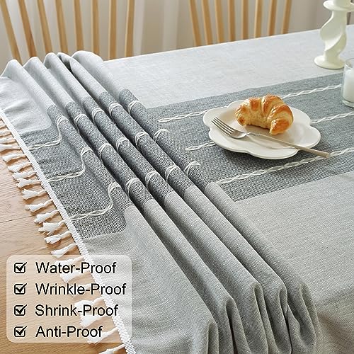Jia le JIALE Tablecloths for Rectangle Tables,Cotton Linen Table Cloth Waterproof Tablecloth Wrinkle Free Farmhouse Dining Tables Cover,Soft Fabric Table Cloths with Tassels,Grey,55" X 70",4-6 Seats - Image 4