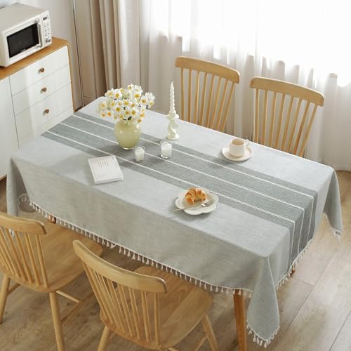 Jia le JIALE Tablecloths for Rectangle Tables,Cotton Linen Table Cloth Waterproof Tablecloth Wrinkle Free Farmhouse Dining Tables Cover,Soft Fabric Table Cloths with Tassels,Grey,55" X 70",4-6 Seats - Image 2