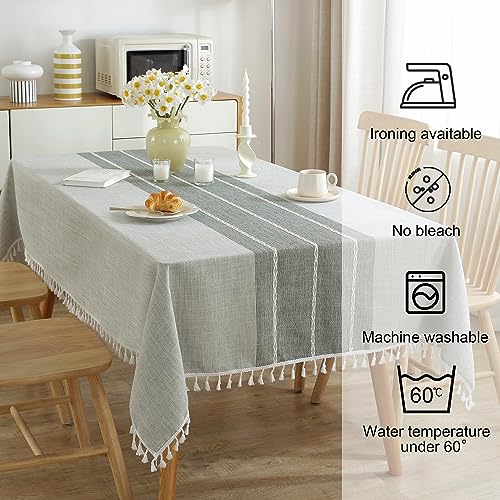 Jia le JIALE Tablecloths for Rectangle Tables,Cotton Linen Table Cloth Waterproof Tablecloth Wrinkle Free Farmhouse Dining Tables Cover,Soft Fabric Table Cloths with Tassels,Grey,55" X 70",4-6 Seats - Image 5