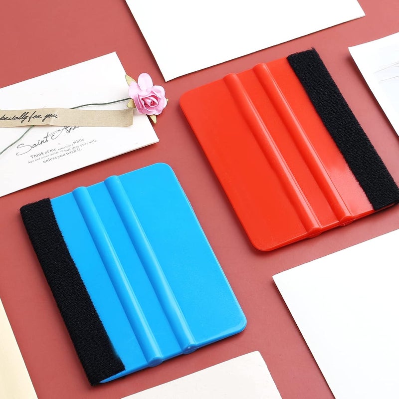 AIEX 2pcs Plastic Squeegee with Felt Edge, Decal Applicator Wallpaper Smoothing Tool Car Vinyl Wrap Scraper Craft Mini Squeegee - Image 3