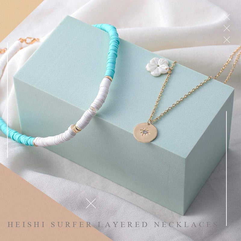 Gangel White Heishi Surfer Choker Layered Necklace Gold Flower Helios Necklace Choker Summer Pendant Jewelry for Women - Image 2