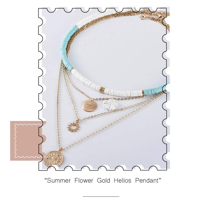 Gangel White Heishi Surfer Choker Layered Necklace Gold Flower Helios Necklace Choker Summer Pendant Jewelry for Women - Image 4