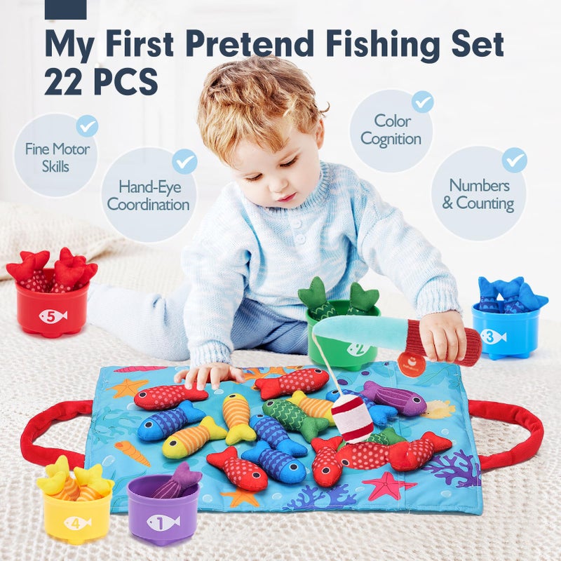 hahaland Toddler Toys Montessori Toys for 1 Year Old Boy Girl Birthday Gift - 10 in 1 Cloth Fishing Game Christmas Toddler Gifts 1-3 with Stacking Cups - Number Counting, Color Sorting Learning - Image 2