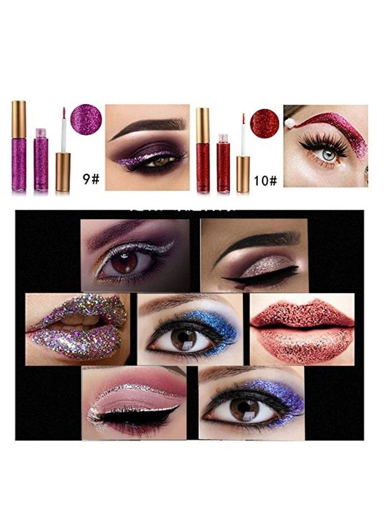SYOSI كحل سائل لامع لامع لامع ظلال عيون بلون بني لامع مقاوم للماء للوجه والشفاه ومكياج الحفلات والمهرجانات 10 ألوان - Image 2