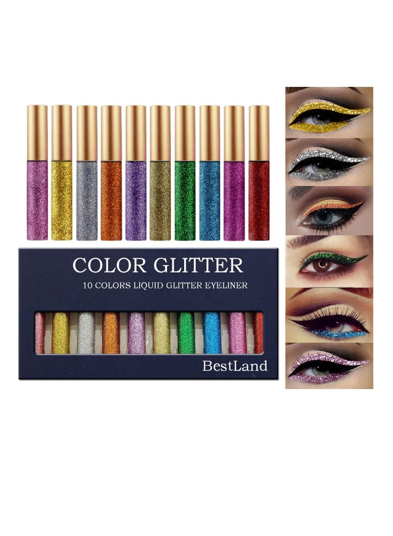 SYOSI كحل سائل لامع لامع لامع ظلال عيون بلون بني لامع مقاوم للماء للوجه والشفاه ومكياج الحفلات والمهرجانات 10 ألوان - Image 1