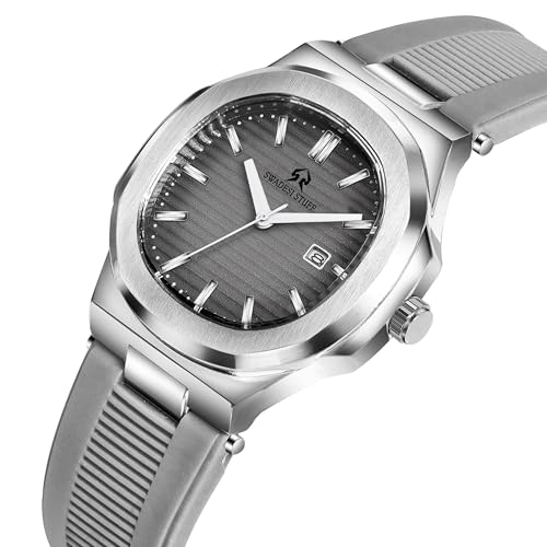 SWADESI STUFF Men's Stylish Date Display Analog Wrist Watch | 42mm Stainless Steel Case | Multicolor Silicone Strap | Casual & Formal Wear for Men (Sharkgrey) - Image 3