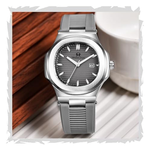 SWADESI STUFF Men's Stylish Date Display Analog Wrist Watch | 42mm Stainless Steel Case | Multicolor Silicone Strap | Casual & Formal Wear for Men (Sharkgrey) - Image 1
