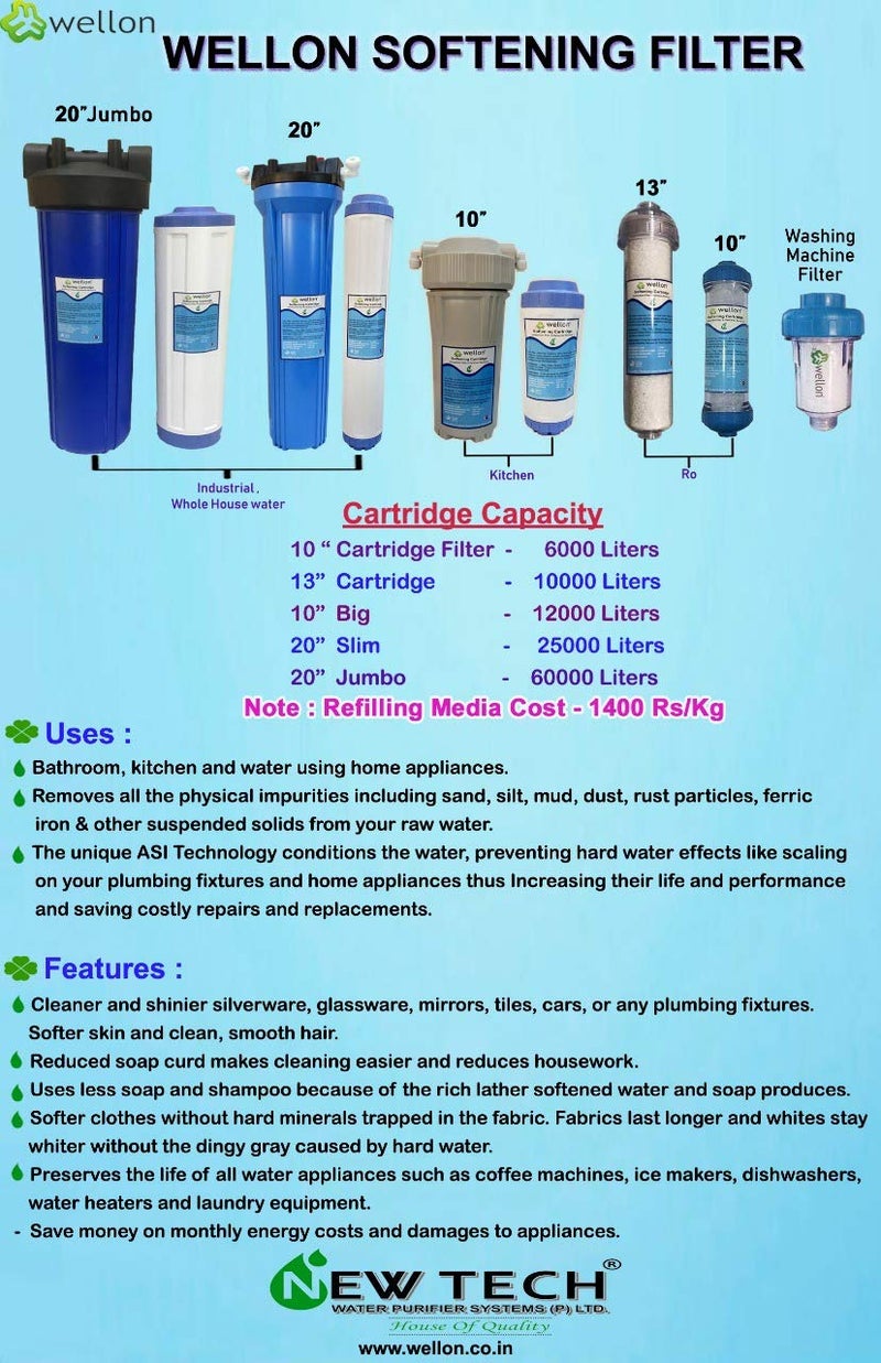 WELLON ويلون 20 بوصة جهاز تنقية المياه للمنزل بالكامل باللون الأزرق - Image 4