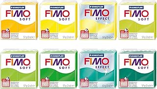 Fimo FIMO Soft & Effect Polymer Oven Modelling Clay - 57g - Set of 8 - Yellow Green Tones - Image 1