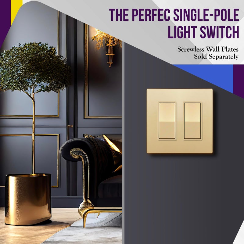 ENERLITES Elite Series Decorator Switch with Screwless Wall Plate, Paddle Light Switch, Single Pole, 3 Wire, Grounding Screw, Residential Grade, 15A 120V, UL Listed, 91150-GDWP, Gold with Wall Plate - Image 3