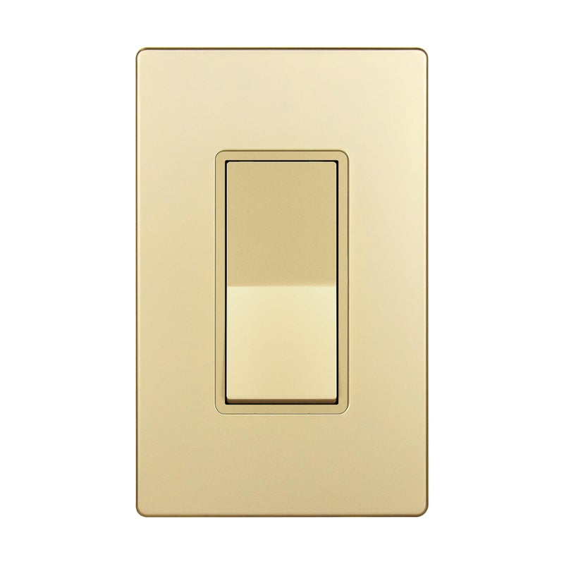 ENERLITES Elite Series Decorator Switch with Screwless Wall Plate, Paddle Light Switch, Single Pole, 3 Wire, Grounding Screw, Residential Grade, 15A 120V, UL Listed, 91150-GDWP, Gold with Wall Plate - Image 1