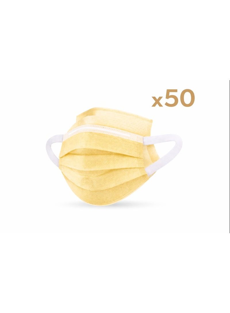 evony 3-Ply Surgical Face Mask Yellow Color – Box of 50 Pieces with Soft Elastic Ear Loops. - Image 1