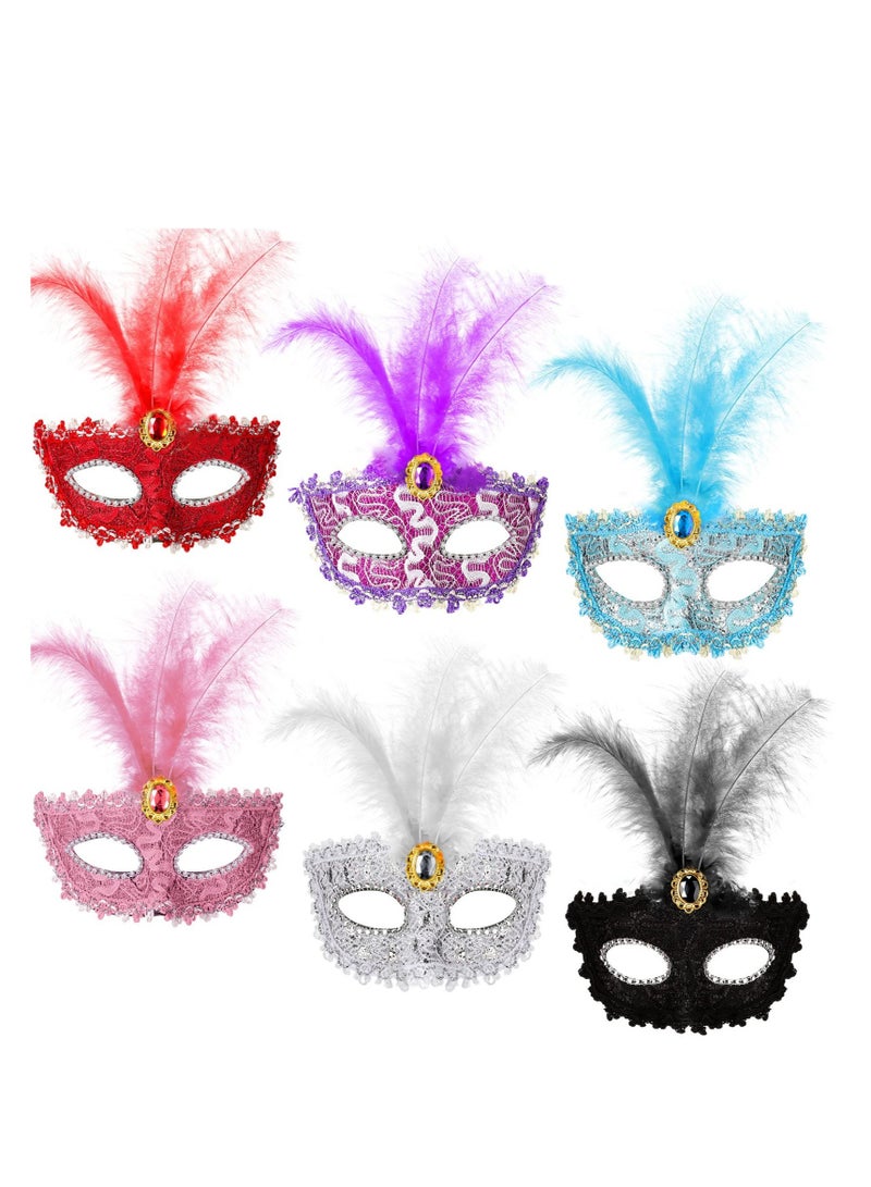 Excefore قناع تنكر للنساء، 6 قطع من قناع ماردي جراس للفتيات، قناع دانتيل ملون، قناع للنساء والفتيات لحفلات الكرنفال وحفلات التخرج - Image 1