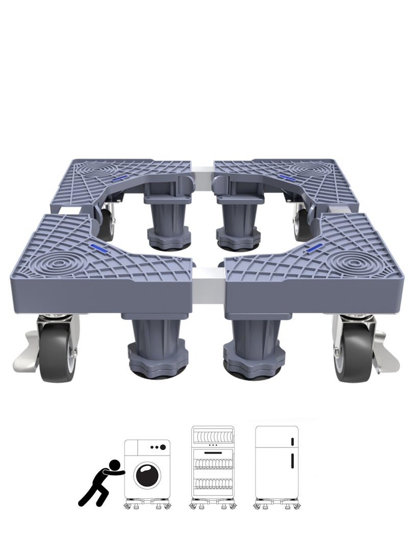 Snooe Fridge Stand Mobile Base With 4 Locking Wheels Pedestal, Adjustable Increasing Height Base 4 Strong Feet Heavy Duty Washing Machine Stand Base for Furniture Refrigerator Dryer Stand - Image 1