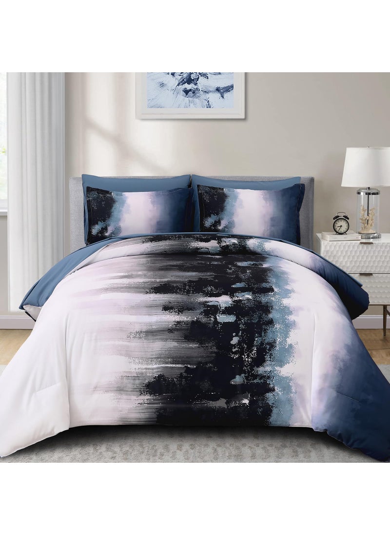 Dinjoy Dinjoy Ombre Blue Comforter Set Twin Size Gradient Navy Blue Black Boho Bedding Set for Teen Men Women 6 Pieces Bed in A Bag Bohemian Bed Set with Comforter  Sheets  Pillowcases & Shams  - Image 1