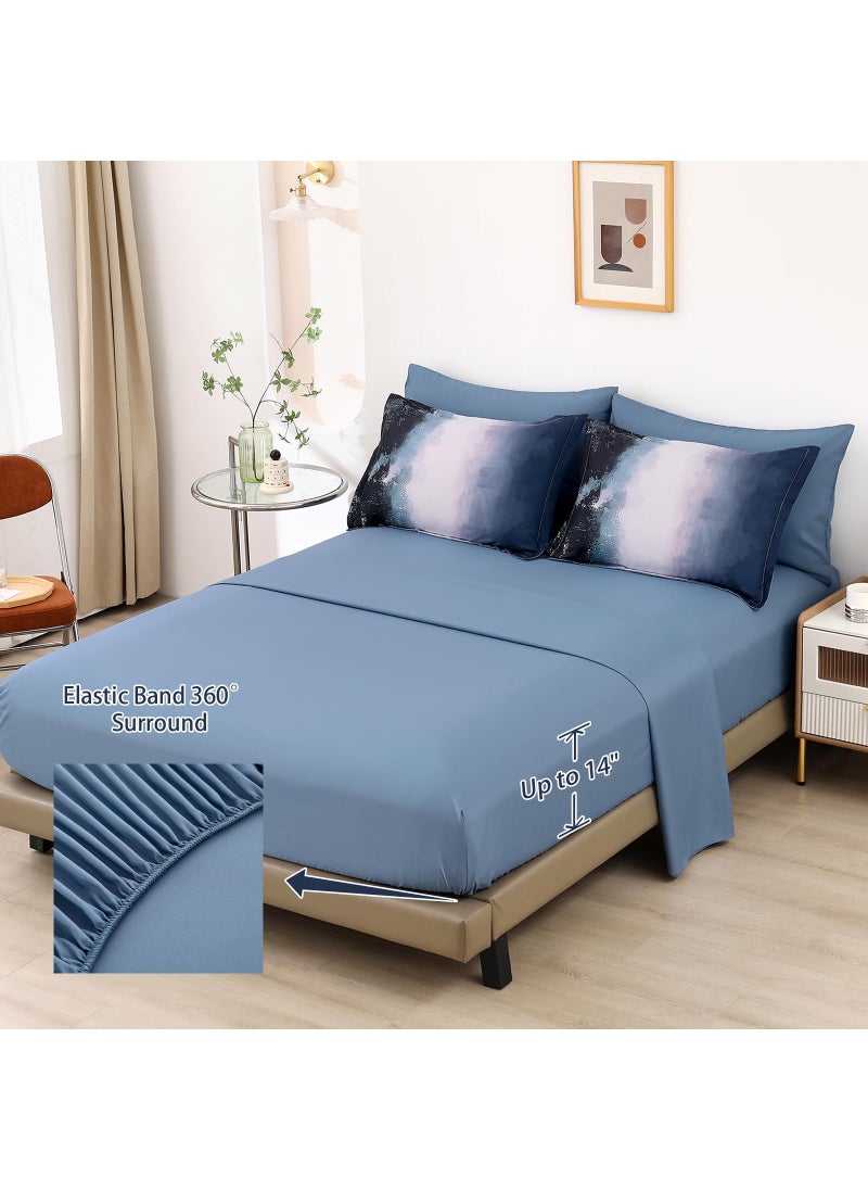 Dinjoy Dinjoy Ombre Blue Comforter Set Twin Size Gradient Navy Blue Black Boho Bedding Set for Teen Men Women 6 Pieces Bed in A Bag Bohemian Bed Set with Comforter  Sheets  Pillowcases & Shams  - Image 4