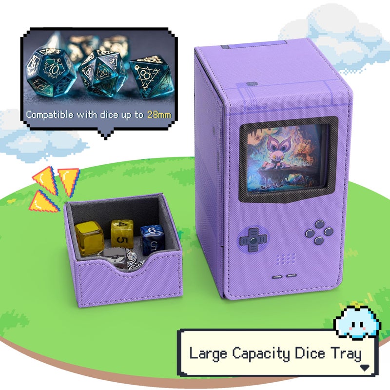 Venssu Retro Gaming Console MTG Deck Box with Dice Tray, Card Deck Case with Commander Display, PU Leather Card Storage Box Fit 120 Single Sleeved Cards, Compatible with TCG/PTCG (Purple) - Image 4