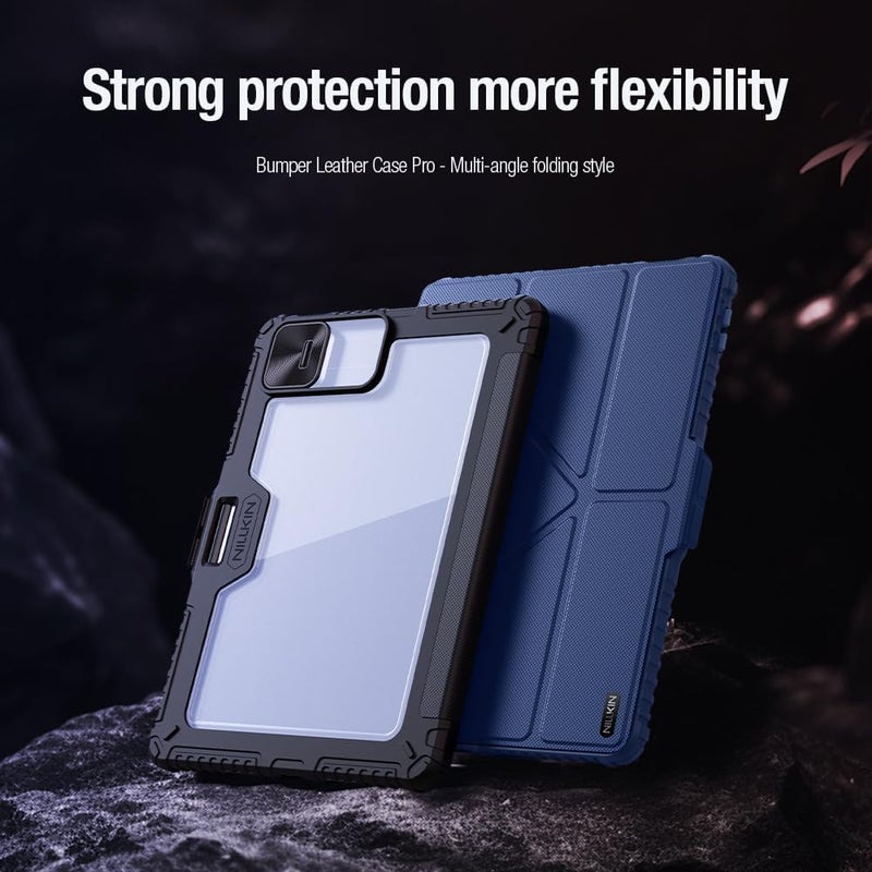 Nillkin Bumper Pro Pu Leather Case Designed For Xiaomi Pad 7/7 Pro, Pen Holder/Shockproof Cover/Multi Angle Folding Style/Rear Camera Slide Cover Blue - Image 4