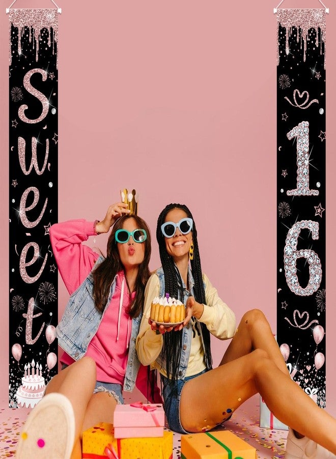 ميهوفوند لافتة MEHOFOND لحفلة عيد الميلاد السادس عشر على الشرفة، لافتة ترحيب بالباب للفتيات باللون الذهبي الوردي، ديكور داخلي وخارجي، لوازم حفلات حلوة للفتيات - Image 4