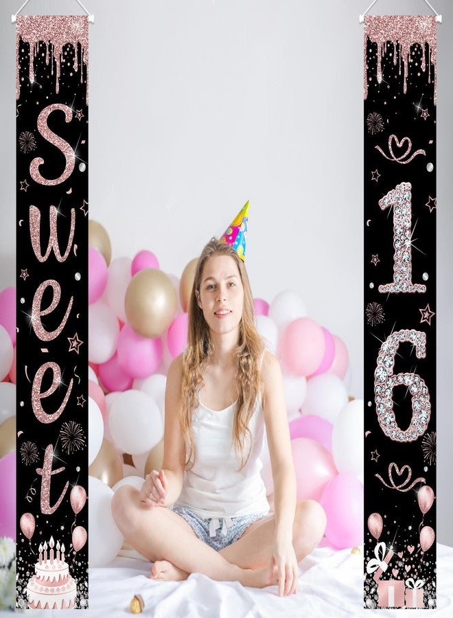 ميهوفوند لافتة MEHOFOND لحفلة عيد الميلاد السادس عشر على الشرفة، لافتة ترحيب بالباب للفتيات باللون الذهبي الوردي، ديكور داخلي وخارجي، لوازم حفلات حلوة للفتيات - Image 5