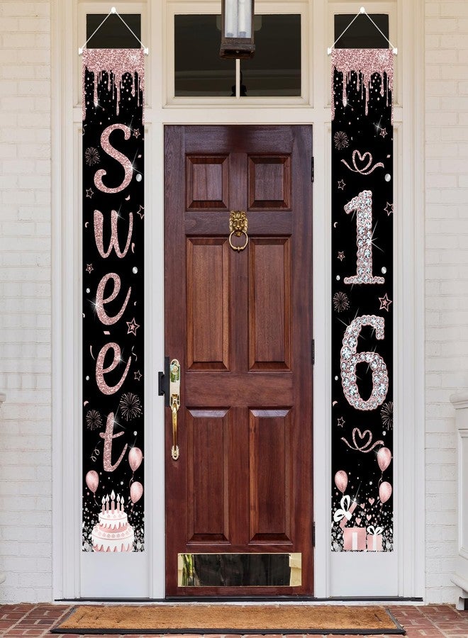 ميهوفوند لافتة MEHOFOND لحفلة عيد الميلاد السادس عشر على الشرفة، لافتة ترحيب بالباب للفتيات باللون الذهبي الوردي، ديكور داخلي وخارجي، لوازم حفلات حلوة للفتيات - Image 1
