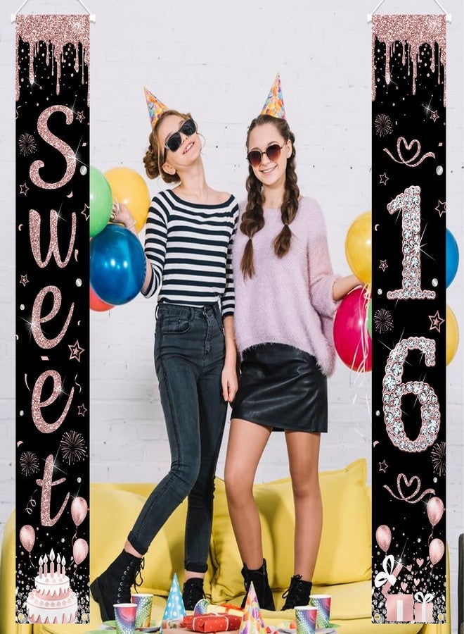 ميهوفوند لافتة MEHOFOND لحفلة عيد الميلاد السادس عشر على الشرفة، لافتة ترحيب بالباب للفتيات باللون الذهبي الوردي، ديكور داخلي وخارجي، لوازم حفلات حلوة للفتيات - Image 2