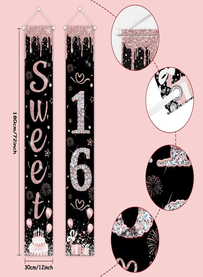 ميهوفوند لافتة MEHOFOND لحفلة عيد الميلاد السادس عشر على الشرفة، لافتة ترحيب بالباب للفتيات باللون الذهبي الوردي، ديكور داخلي وخارجي، لوازم حفلات حلوة للفتيات - Image 3