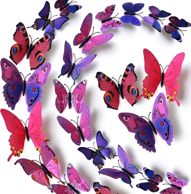 LiveGallery 72 PCS Removable 3D DIY Beautiful Butterfly Wall Decals Colorful Butterflies Art Decor Wall Stickers Murals for Home Nursery Bedroom Classroom Offices TV Background Purple - Image 1