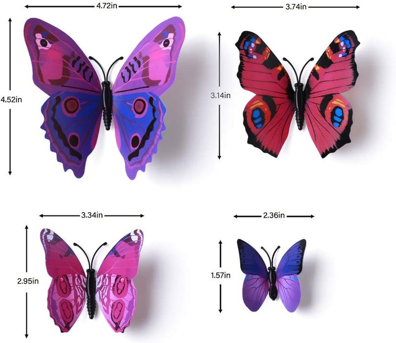 LiveGallery 72 PCS Removable 3D DIY Beautiful Butterfly Wall Decals Colorful Butterflies Art Decor Wall Stickers Murals for Home Nursery Bedroom Classroom Offices TV Background Purple - Image 2
