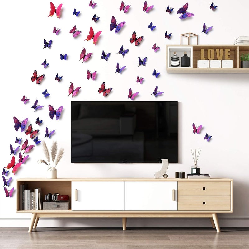 LiveGallery 72 PCS Removable 3D DIY Beautiful Butterfly Wall Decals Colorful Butterflies Art Decor Wall Stickers Murals for Home Nursery Bedroom Classroom Offices TV Background Purple - Image 5