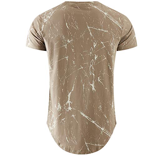 KLIEGOU Mens Hipster Hip Hop Ripped Round Hemline Pattern Print T Shirt (86SH Khaki M) - Image 2