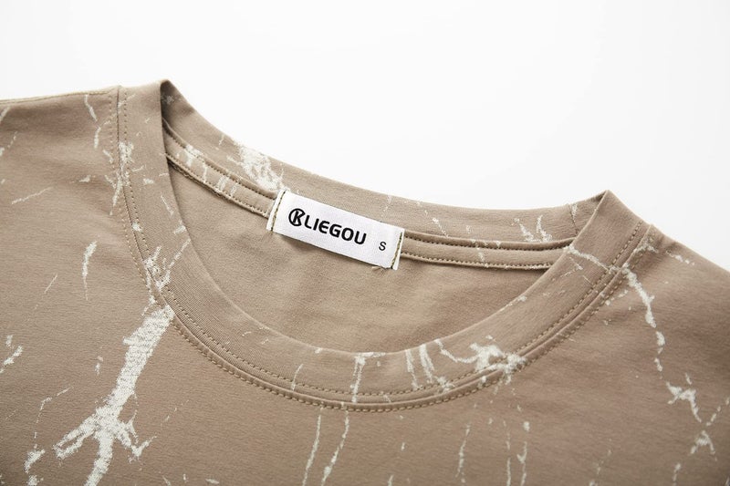 KLIEGOU Mens Hipster Hip Hop Ripped Round Hemline Pattern Print T Shirt (86SH Khaki M) - Image 3
