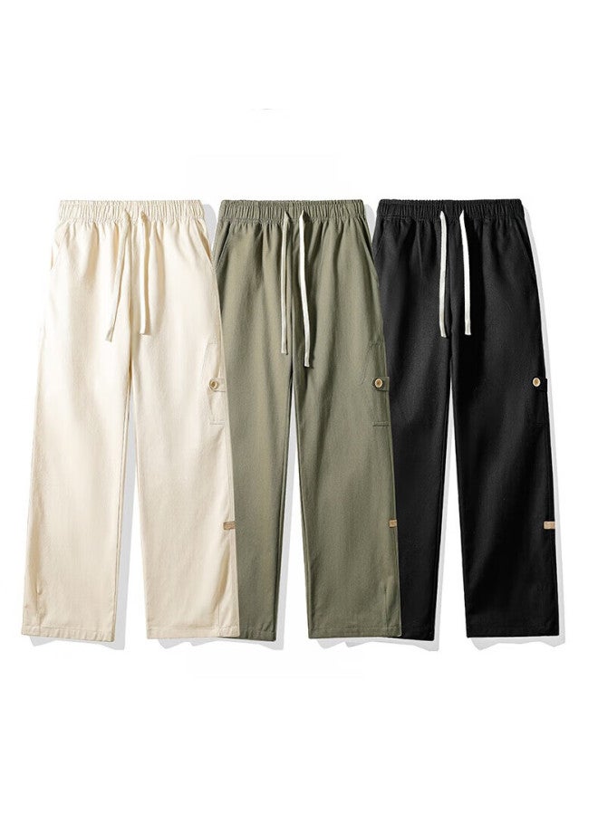 Dingfengbaoluo Men's American Style Pure Cotton Work Pants Spring And Summer Versatile Straight Wide-leg Loose Casual Trousers Zx01 Khaki L - Image 2
